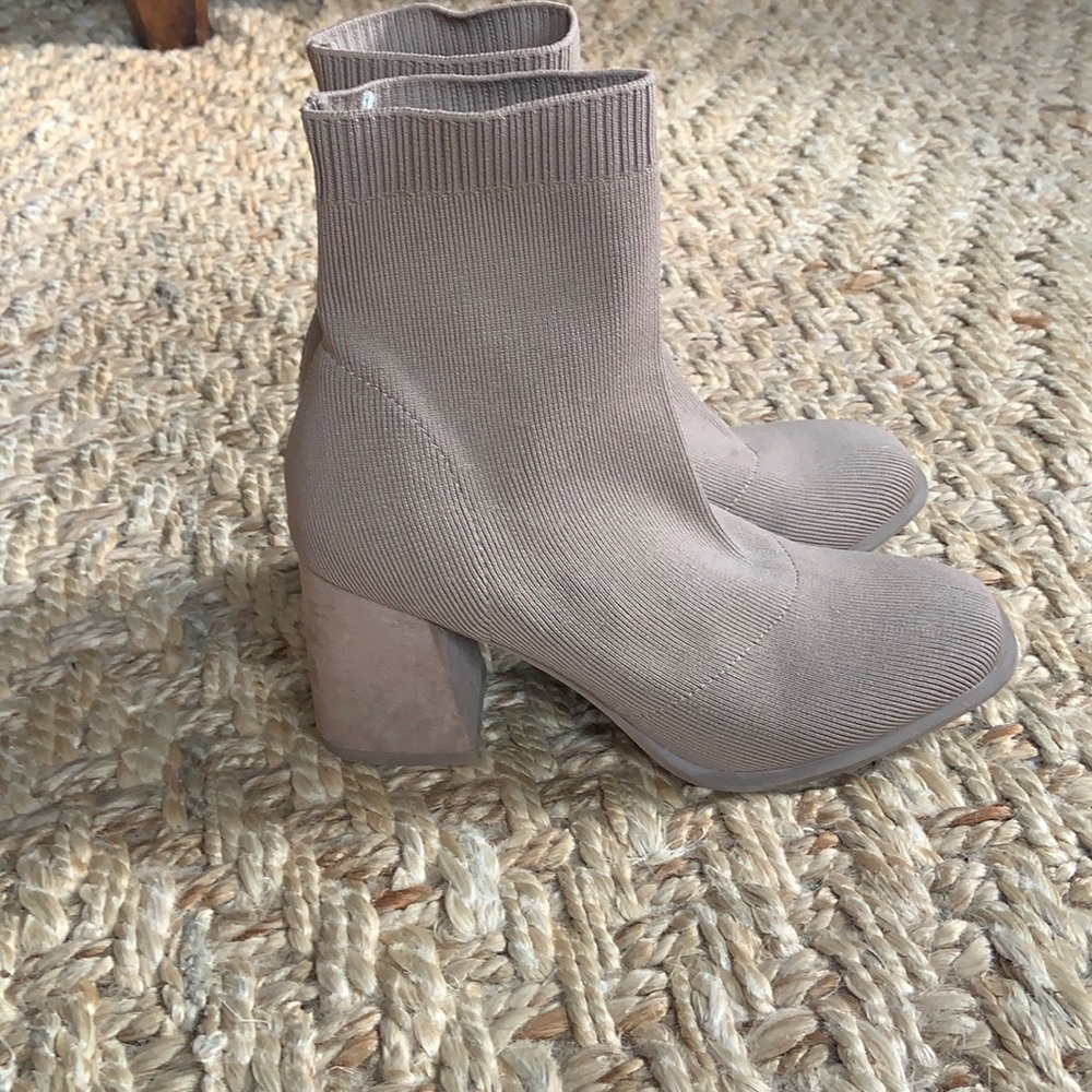 Altar’d State sock boots, suede block heel, 7.5, comfy.